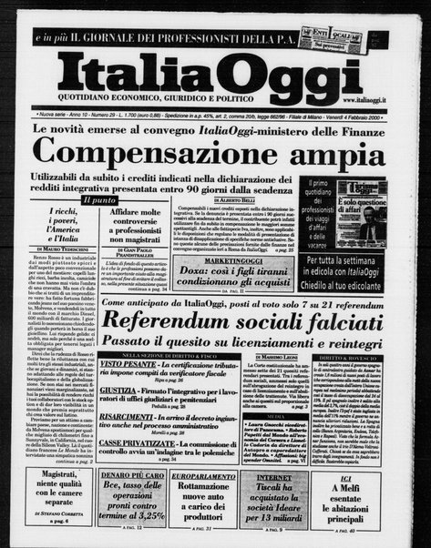 Italia oggi : quotidiano di economia finanza e politica